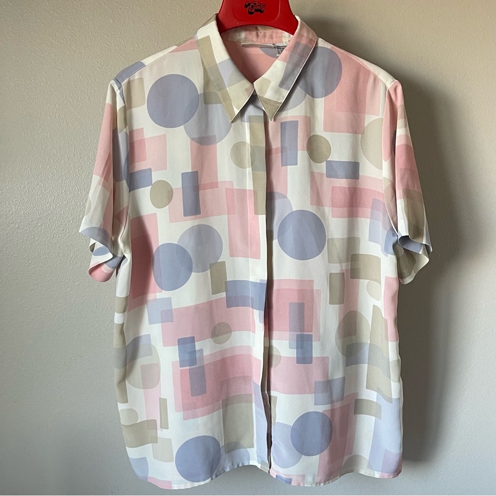 Vintage Alfred Dunner Top - Pastel & Abstract Color Block Pattern - Size 18